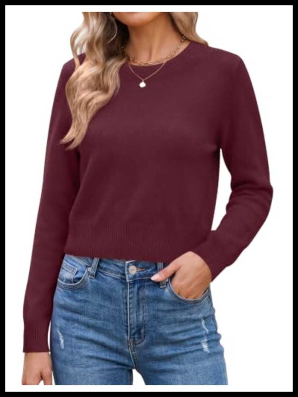 Cropped Crewneck Pullover Sweater Long Sleeve Knit Top
